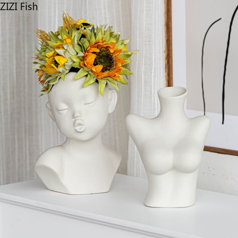 Chest Nude Figures Vases Human Body Art Ceramic Flower Pots Desk Decoration Artificial Flowers Decorative Porcelain Floral Vase